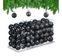 Relaxdays Boule de Noël, en lot Pratique de 96, pour décorer Votre Sapin comme il se Doit, Plastique, Noire