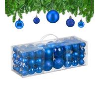 Relaxdays Boule de Noël, lot Pratique de 76, en Plastique, pour décorer Votre Sapin comme il se Doit, Bleu Roi