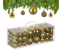 Relaxdays Boule de Noël, lot Pratique de 76, en Plastique, pour décorer Votre Sapin comme il se Doit, dorée