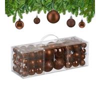 Relaxdays Boule de Noël, lot Pratique de 76, en Plastique, pour décorer Votre Sapin comme il se Doit, Marron