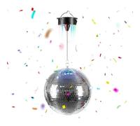 Relaxdays Boule Disco rotative Ø 20 cm à facettes LED et Moteur, argentée, 58 x 20 x 20 cm