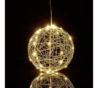 Relaxdays Boule Lumineuse LED, Fonctionne avec Piles, à Poser ou Suspendre, Long câble, diamètre : 15 cm, argentée
