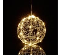 Relaxdays Boule lumineuse LED fonctionne avec piles à poser ou suspendre long câble diamètre : 15 cm argentée
