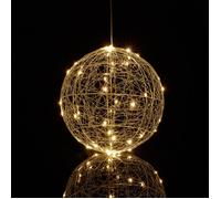 Relaxdays Boule lumineuse LED fonctionne avec piles à poser ou suspendre long câble diamètre : 25 cm argentée