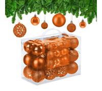 Relaxdays Boules de Noël, lot 50, Paillettes, Mates, Brillantes, décoration Sapin, Plastique, D : 3, 4 et 6 cm, Orange