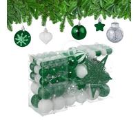 Relaxdays Boules de Noël, Lot de 101, en Plastique, décoration de Sapin, cœurs, étoiles et cimier, Vert foncé et Blanc