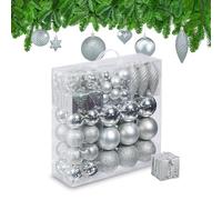 Relaxdays Boules de Noël, Lot de 110, en Plastique, D : 6 cm, décoration de Sapin, avec Guirlande, argentées