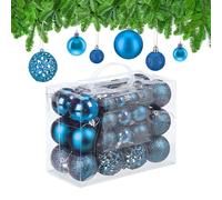 Relaxdays Boules de Noël, Lot de 50, Paillettes, Mates, Brillantes, décoration Sapin, Plastique, D : 3; 4; 6 cm, pétrole