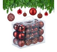 Relaxdays Boules de Noël, Lot de 50, Paillettes, Mates, Brillantes, décoration Sapin, Plastique, D : 3, 4 et 6 cm, Rouge