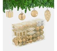 Relaxdays Boules de Noël, Lot de 72, en Plastique, Ornements de Sapin, cœurs, Bottes, Pommes de pin, Couleur Champagne