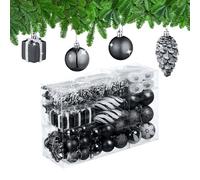 Relaxdays Boules de Noël, Lot de 72, en Plastique, Ornements de Sapin, cœurs, Bottes, Pommes de pin, Noires