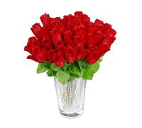 Relaxdays Bouquet de Roses, Fleurs artificielles, 48 pièces avec Tige et Feuilles, Cadeau, Mariage, Hauteur 26 cm, Rouge
