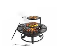 Brasero Relaxdays, Ø 92 cm, 2 grilles réglables, couvercle, tisonnier et housse, foyer de jardin, noir