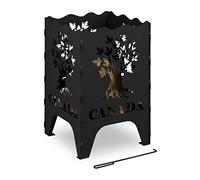 Relaxdays Brasero à Motifs, Vasque feu XL carré, HLP: 71,5x46x46 cm, Acier, Foyer à feu pour l’extérieur, Noir