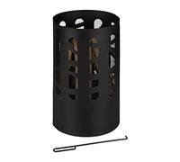Relaxdays Brasero, Acier, Grille de Foyer, tisonnier, Pare-étincelles, HxD 60x37 cm, Panier feu Jardin et terrasse, Noir