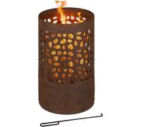 Relaxdays - Brasero aspect rouillé, pare-étincelles, tisonnier et grille, acier Corten, H x P : 60 x 37 cm, brasero, marron