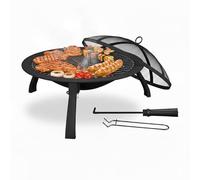 Relaxdays Brasero avec Couvercle, Ø cuve 51 cm, Pieds Pliables, Grille, Pare-étincelles, tisonnier, feu de Jardin, Noir