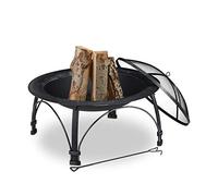 Relaxdays Brasero de Jardin, avec Protection étincelles & tisonnier, terrasse, HxD 59x89 cm, bac à feu extérieur, Noir