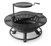 Brasero Relaxdays, Ø 92 cm, 2 grilles réglables, couvercle, tisonnier et housse, foyer de jardin, noir
