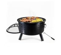 Relaxdays – Brasero avec grille, pare-étincelles et tisonnier H x Ø 62 x 66 cm Noir