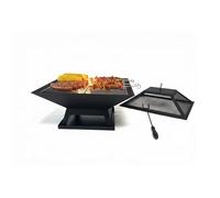 Relaxdays Brasero HxLxP : 36x45x45 cm, avec Grille, Pare-étincelles, Noir | tisonnier, acier, jardin