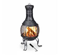 Relaxdays brasero mexicain, tisonnier, gril en bois, pare-étincelles, jardin, terrasse, antique, brasero, H 89 cm, gris