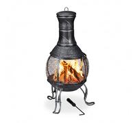 Relaxdays brasero Mexicain, tisonnier, Gril en Bois, Pare-étincelles, Jardin, terrasse, Antique, brasero, H 89 cm, Gris