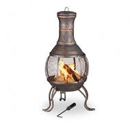 Relaxdays – Poêle aztèque (brasero) jardin Bronze – tisonnier, grille bois, pare-étincelles, H 89 cm
