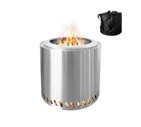 Relaxdays Brasero sans fumée, Acier Inoxydable, H x D 36 x 38 cm, bac à Cendres et Sac, Argent