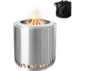 Relaxdays : brasero sans fumée, acier inoxydable, H x P : 36 x 38 cm, cendrier et sac de transport, foyer sans fumée, argent