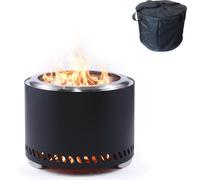 Relaxdays : brasero sans fumée, en acier inoxydable, H x P 35 x 49,5 cm, avec bac à cendres et sac de transport, foyer sans fumée, noir