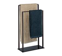 Relaxdays, bronze Porte-serviettes sur pied métal support 2 bras salle de bain élégant moderne 80 x 45 x 20 cm, noir, verre