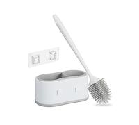 Relaxdays Brosse pour WC avec Support Mural, séchage Rapide, Toilettes, réservoir, sans perçage, Plastique, Blanc-Gris