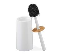 Relaxdays Brosse WC, avec récipient, Plastique et Bambou, Autonome, hygiénique, Balai Toilette avec Couvercle, Blanc