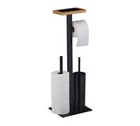 relaxdays Brosse WC et dérouleur Papier, Design Moderne, avec Support pour Portable, HLP 73 x 25 x 20 cm, Noir