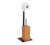 Relaxdays Brosse WC et dérouleur Papier, Ensemble WC, Nature/Noir | bambou & métal, accessoire toilette, 60x20x20 cm