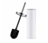 Relaxdays Brosse WC Manche INOX, tête remplaçable, Blanche | H x D: 38 x 9,5 cm, avec support