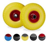 relaxdays brouette, caoutchouc, 3.00-4, 2x roue de rechange, pour axe de 25 mm, 260x85 mm, jaune-rouge, Lot de 2 G