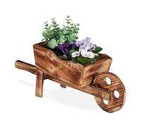 Relaxdays Brouette pour Plantes, Bois brûlé, Jardin décoration, Design Vintage, HxlxP 19 x 47 x 15cm,Nature