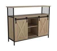 Relaxdays Buffet avec Portes coulissantes, H x L x P : 80 x 100 x 33 cm, 6 étagères, Meuble de Rangement Naturel/Noir