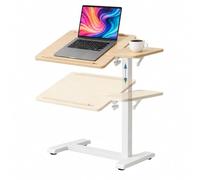Relaxdays Bureau Assis-Debout, Ordinateur Portable, Naturel/Blanc | réglable 67,5-102 cm, inclinable, roulettes, forme C