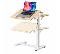 Relaxdays bureau assis-debout, ordinateur portable, réglable 67,5-102 cm, inclinable, roulettes, forme C, naturel/blanc