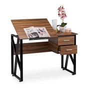 Relaxdays Bureau avec pupitre inclinable, réglable, table de laptop ou de dessin, 75 x 110 x 55 cm bois/noir