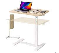Bureau Debout Relaxdays, Hauteur réglable 66-100,5 cm, roulettes Invisibles, Plateau Rabattable en C, Blanc/Naturel