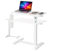 Relaxdays Bureau Debout, Ordinateur Portable, Blanc | hauteur réglable 66-100,5 cm, pliable, roulettes discrètes, forme C
