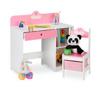 Relaxdays Bureau et chaises enfants, motif cygne