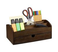 relaxdays Bureau, Organiseur en Bambou, avec Compartiments et tiroir, HLP 11 x 27,5 x 15 cm, Marron foncé, MDF