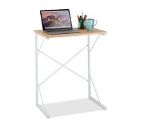 Relaxdays Petit bureau haut – 60 x 40 x 75 cm – MDF et fer – Blanc/nature