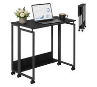 Relaxdays Bureau Pliable, Ordinateur, à roulettes, Gain de Place, Noir | H x L x P : 75 x 80 x 50 cm, métal