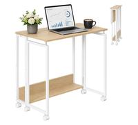 Relaxdays bureau pliable, ordinateur portable, 6 roulettes, H x L x P : 75 x 80 x 50 cm, bois, naturel/blanc